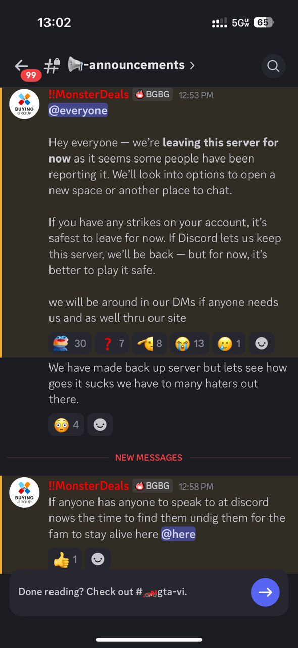 BuyingGroup announces backup server and asks for Discord insider help